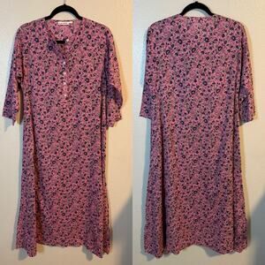 Roller Rabbit Pink Floral 3/4 Sleeve Maxi Dress Women's Size S